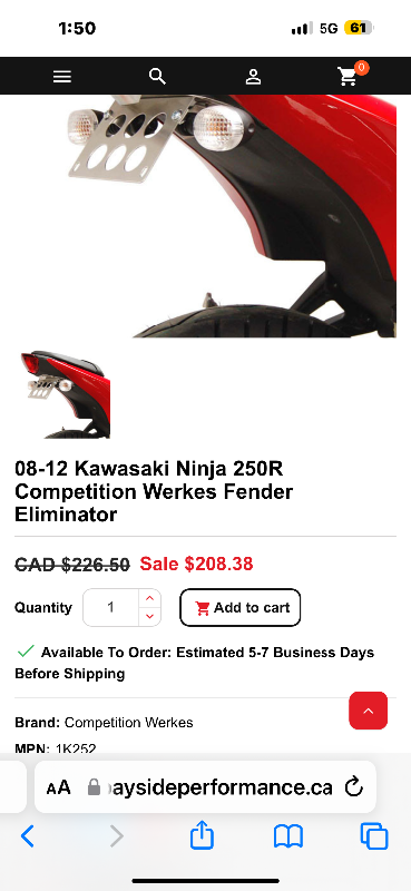 Kawasaki Ninja ex250r Tail Tidy Fender Eliminator Kit Comp 1k252 in Other in Barrie - Image 6