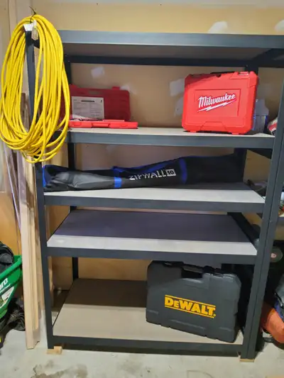 SPRING CLEANING HEAVY DUTY SHELVING WITH TOOLS BEING SOLD AS A PACKAGE. GREAT FIND FOR CONTRACTORS S...