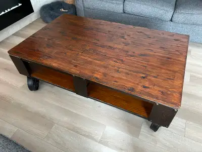 Rustic wood coffee table $200, View more