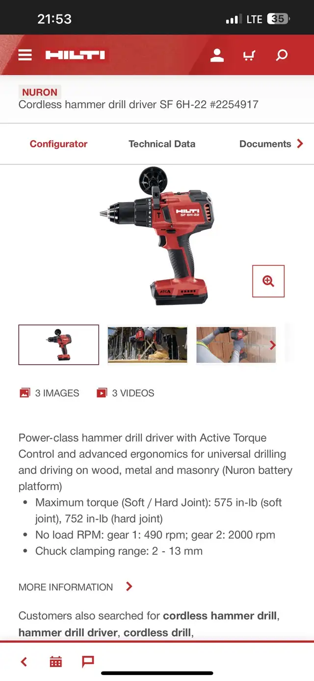 HILTI SF 6H-A22 CORDLESS HAMMER DRILL 1/2” WITH BATTERY in Power Tools in City of Toronto - Image 5