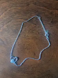 (New) Sterling Silver & Crystal Heart Anklet