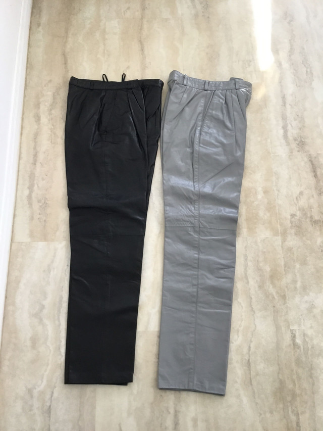  SOFT  LEATHER GREY AND BLACK LINED PLEATED LEATHER PANTS in Women's - Bottoms in St. Catharines - Image 2