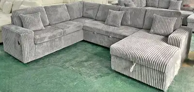 U Shaped 7 Seater Corduroy Material Sofa Bed with Space • Buy It, View more