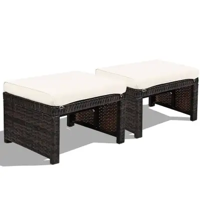 2 Piece Patiojoy Rattan Ottomans Outdoor Furniture Stools Benche, View more