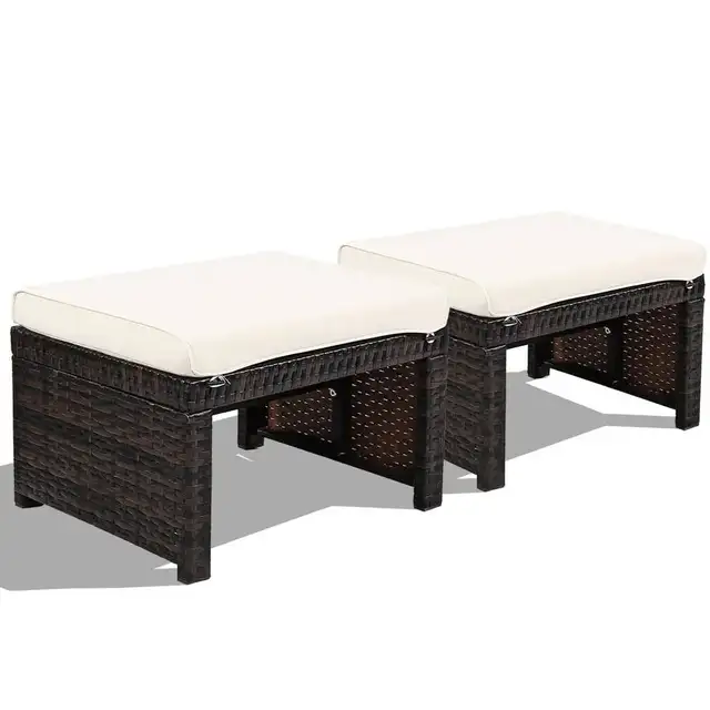 2 Piece Patiojoy Rattan Ottomans Outdoor Furniture Stools Benche in Patio & Garden Furniture in City of Toronto - Image 2