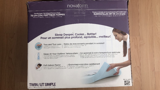 Novaform ComfortLuxe Gel Memory Foam 3-inch Twin Mattress Topper in Beds & Mattresses in City of Toronto - Image 3