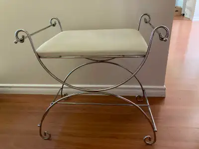 Vintage Hollywood Regency Mid Century Metal Vanity Bench, View more