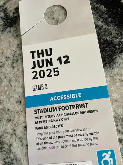 Get ready for the game with this accessible parking pass for the Blue Bombers game on June 12, 2025....
