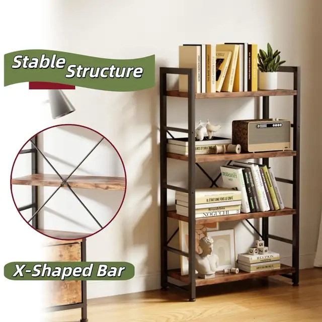 4-Tier 24inch Rustic Brown Shelving Unit Wood Bookcase with Open in Bookcases & Shelving Units in Markham / York Region - Image 10