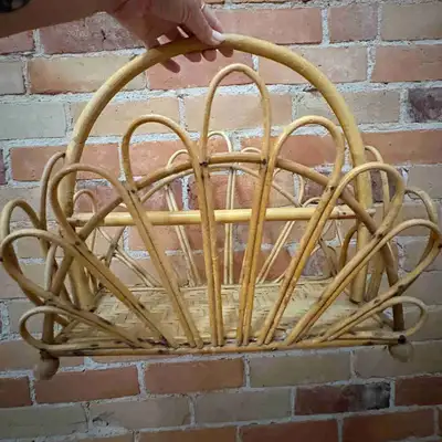 Vintage Rattan Magazine Rack – Boho Mid Century, View more