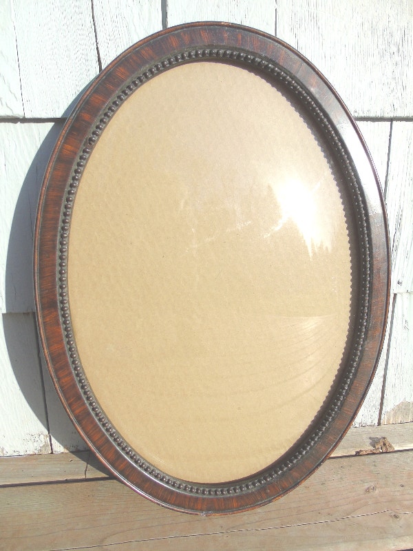 Antique Wood Oval Frame Convex Glass 21 .5 x 15.5 inch Arts & Collectibles City of Halifax