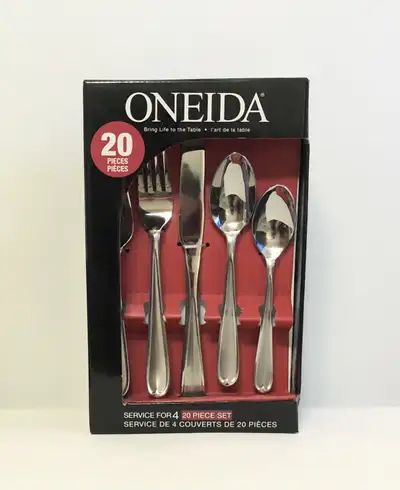 NEW in Box: 20 Piece Oneida Stainless Steel Service Flatware Set, View more