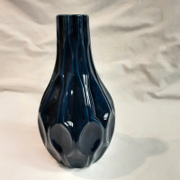 Modern contemporary blue glazed ceramic geometric vase