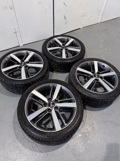 Selling genuine 17" Kia rims. 3 of the 4 tires are usable: 215/45/17 M+S Toyo Celcius. For more info...