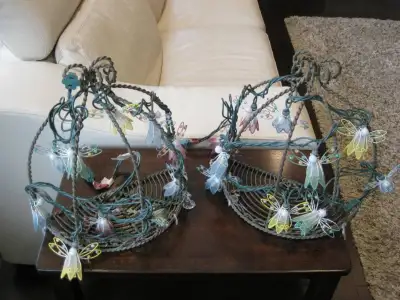 Pair Shabby Chic Style Twisted Wire String Light Hanging Shelves, View more