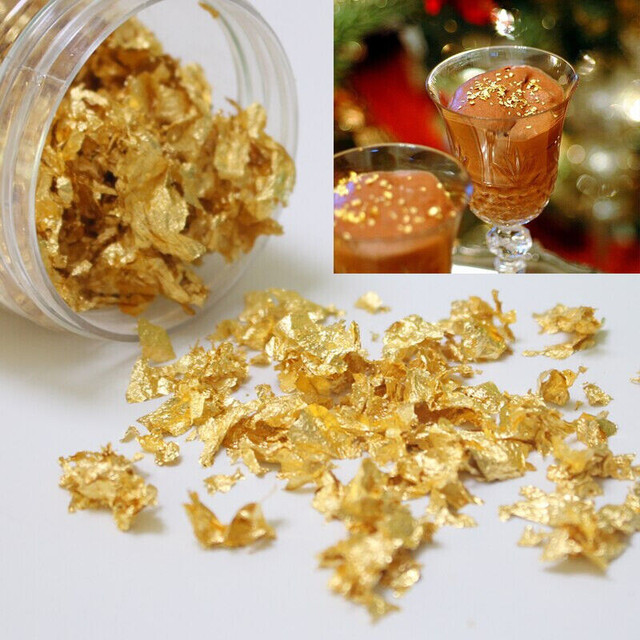 Flocon de feuille d'or comestible 24 k utilisée pour la décorati
