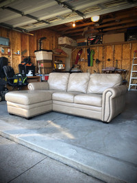 Immaculate Genuine Leather Beige Sectional (Delivery Available)