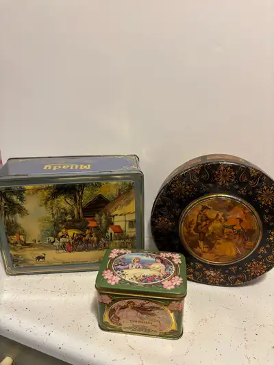 Vtg Tin Cans - Victoria Couple/Country Life England/Four Season, View more