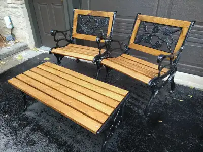cast iron and wood 3 pc set , View more