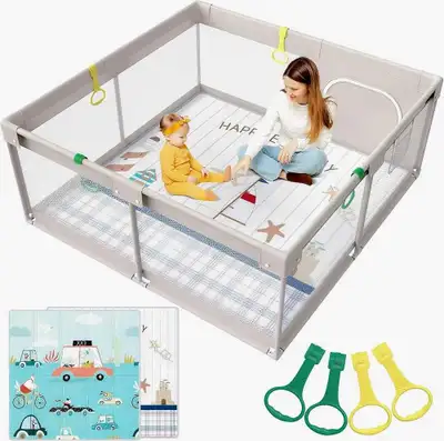 Baby Playpen with Mat, 59x59 Inch Extra Large Play Pen (Used), View more