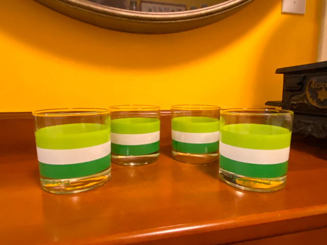 Georges Briard Rocks Low Ball Glasses Green White Stripe MCM in Arts & Collectibles in Oshawa / Durham Region - Image 4