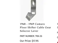 Chev Camaro floor shifter cable gear selector lever/header panel