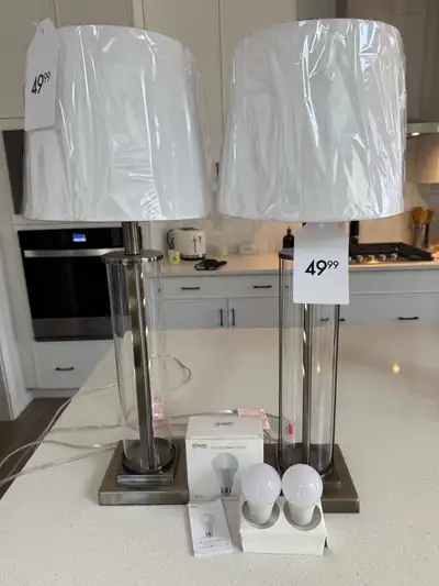 Table lamps x 2 with smart LED bulbs, View more