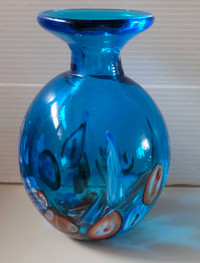 Vintage Thick Murano Cobalt Blue Glass Millefiori Bud Vase 