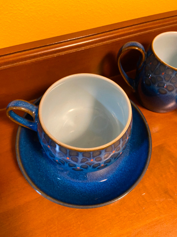 Like New 2 Denby Midnight Blue Flower Teacup & Saucer Creamer in Arts & Collectibles in Oshawa / Durham Region - Image 4