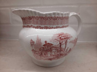 W. ADAMS & SONS RED TRANSFER JUG, MAZARA PATTERN, MINT CONDITION