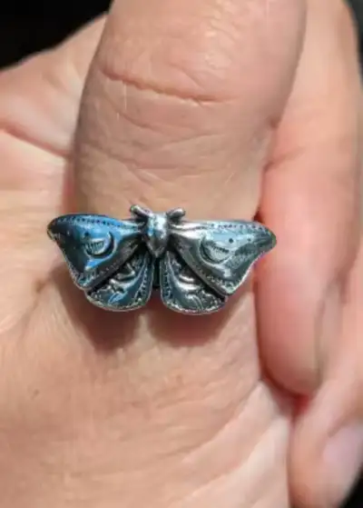 ✨ Gothic Celestial Luna Moth Ring - Silver (Size 7), View more