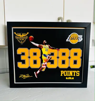 Lebron James Los Angeles Lakers Record Breaking 38,388 Points Framed Photo. 10x8 inches in a black b...