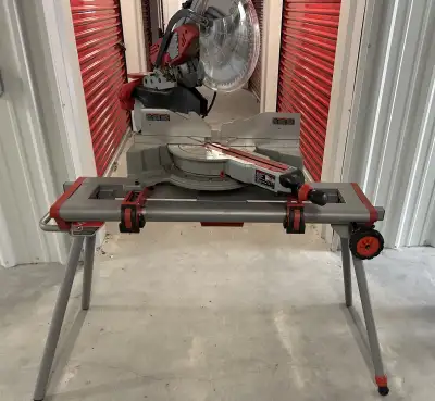 Milwaukee 12” sliding miter saw and stand.(New built 3 decks), View more