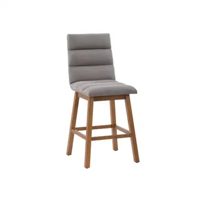 Meridian Counter Stool, light walnut base with grey fabric seat, View more