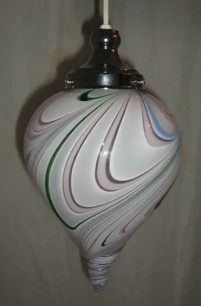 Vintage MCM Murano Multicolor Swirl Glass Pendant Light, View more