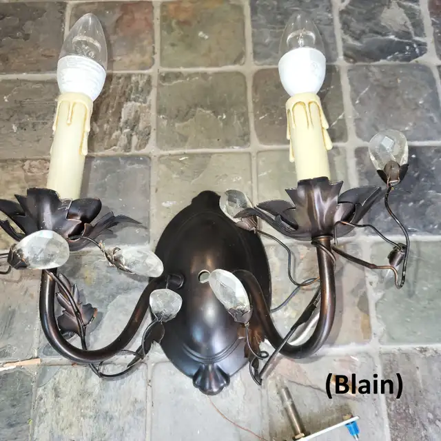 Vintage Tole Chandelier + Light Set - All Black, Frosted Crystal in Indoor Lighting & Fans in Markham / York Region - Image 7