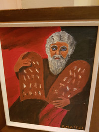 Small framed original oil painting of Moses, painted 1961