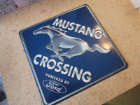 DECORATIVE FORD MUSTANG CROSSING TIN SIGN $40. MANCAVE DECOR