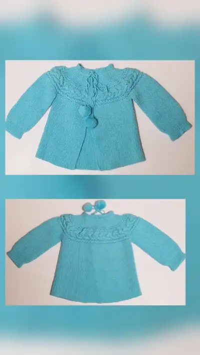 Chandail NEUF fait à la main en laine pour bébé 3 à 6 mois. J’en ai fait juste un comme ça .Pièce UN...