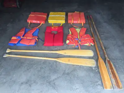 3 lifejackets left...seat cushions & both sets of oars sold, View more