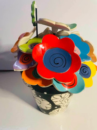 Handmade Ceramic Flower Pot w/ Ceramic Flowers