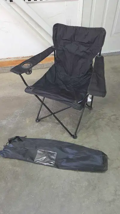 Small folding chair. Great shape small sew job at back rest needed. Chair works without it.