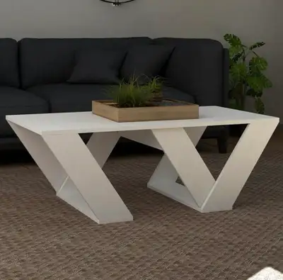 Modern White Coffee Table – Geometric Design – Great Condition, View more
