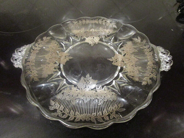 Vintage Glass Platter with Silver Inlay in Arts & Collectibles in St. Albert