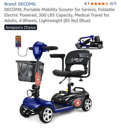 6 month old Blue Electric Scooter. Rarely used. Approx 30 km/charge. Rechargeable. Easy access seat....