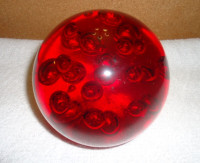 Vintage Red Crystal Ball 5" Glass Paperweight Controlled Bubbles