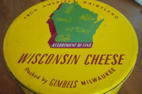 Wisconsin Cheese, Large Round Tin, Gimbels-Schusters, Milwaukee