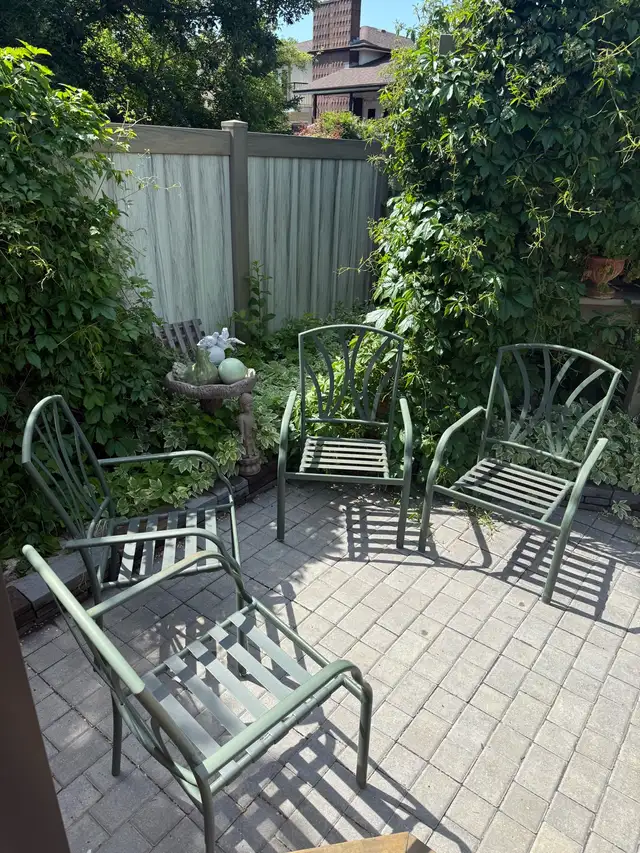 Set of 4 Outdoor Dining Patio Stackable Metal Dark Green Chairs in Patio & Garden Furniture in Regina - Image 3