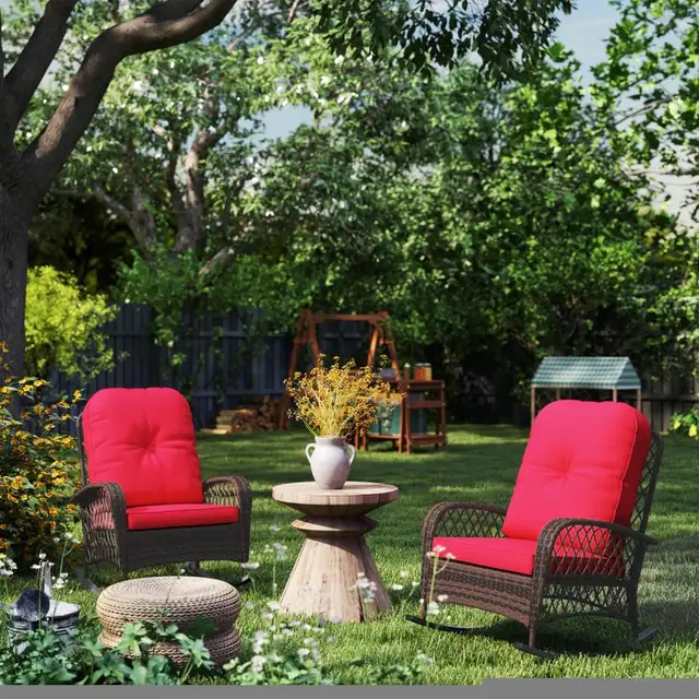 Outdoor Wicker Rattan Rocking Chair Set of 2, Patio Rocker with  in Patio & Garden Furniture in Markham / York Region - Image 10