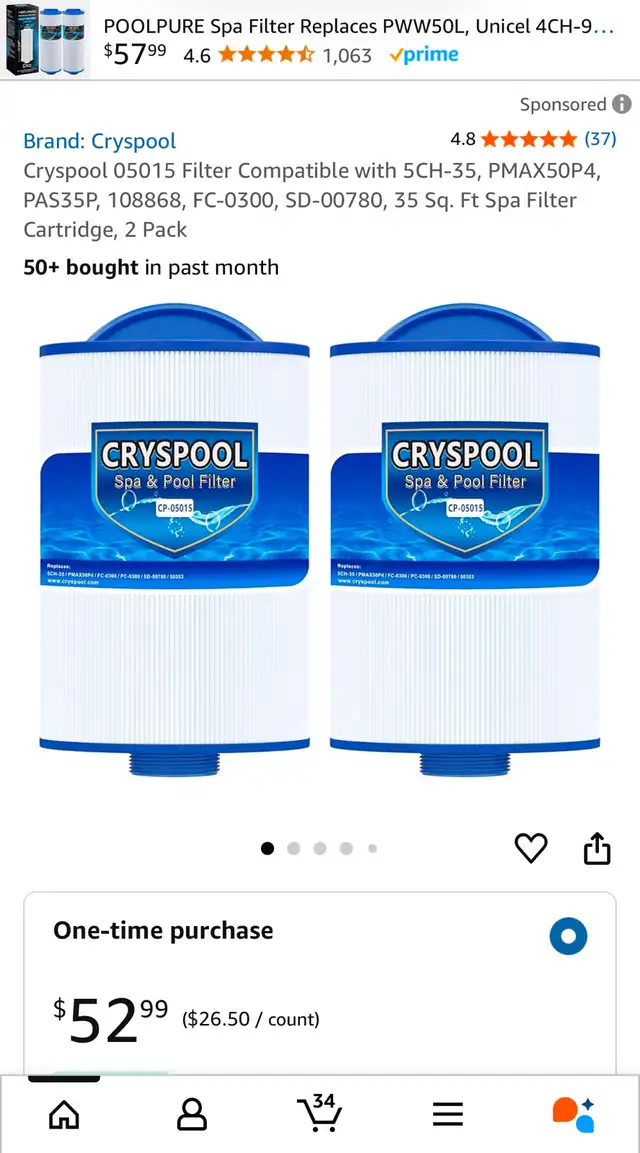 Cryspool 05015 Filter Compatible with 5CH-35, PMAX50P4, PAS35P in Hot Tubs & Pools in Kitchener / Waterloo - Image 2